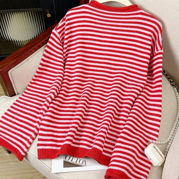 Casual Women's Vivid Style Street Striped Knit Cardigan sweater - Picture 5 of 11